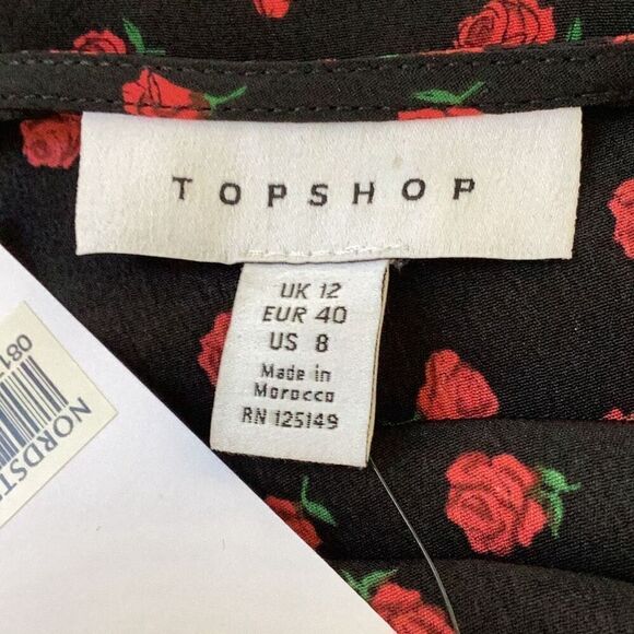 NWT TOPSHOP Ditzy Rose Button Front Midi Prairie Dress Women’s 8 Black Red - Picture 13 of 13